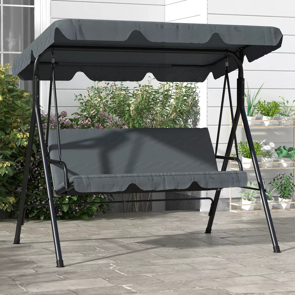 Spacious 3-Seater Garden Swing Chair with Adjustable Canopy
