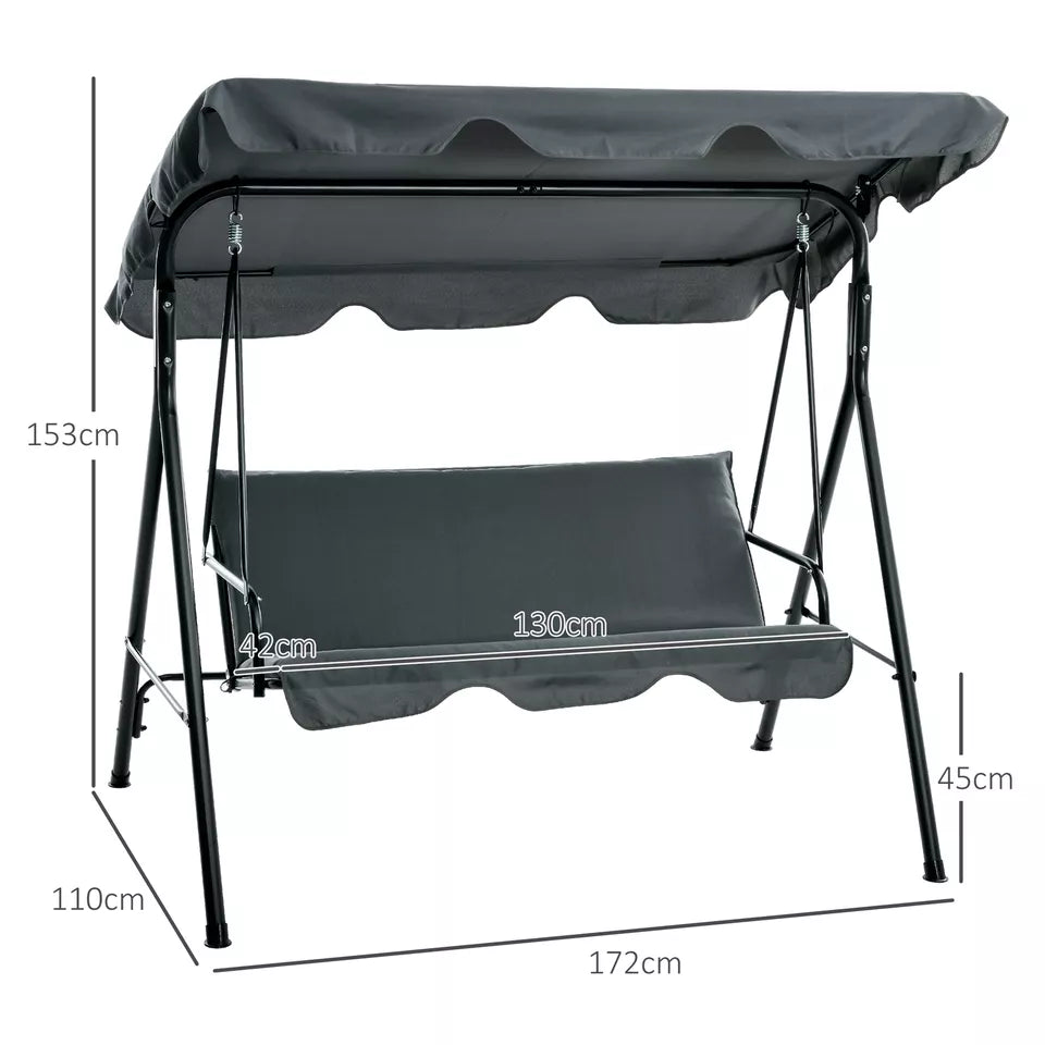 Spacious 3-Seater Garden Swing Chair with Adjustable Canopy