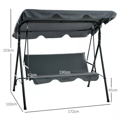 Spacious 3-Seater Garden Swing Chair with Adjustable Canopy