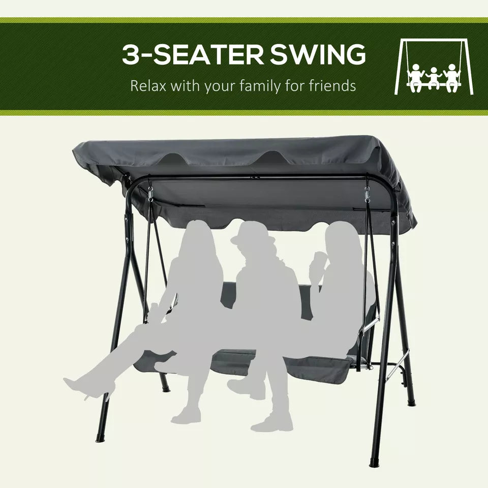 Spacious 3-Seater Garden Swing Chair with Adjustable Canopy