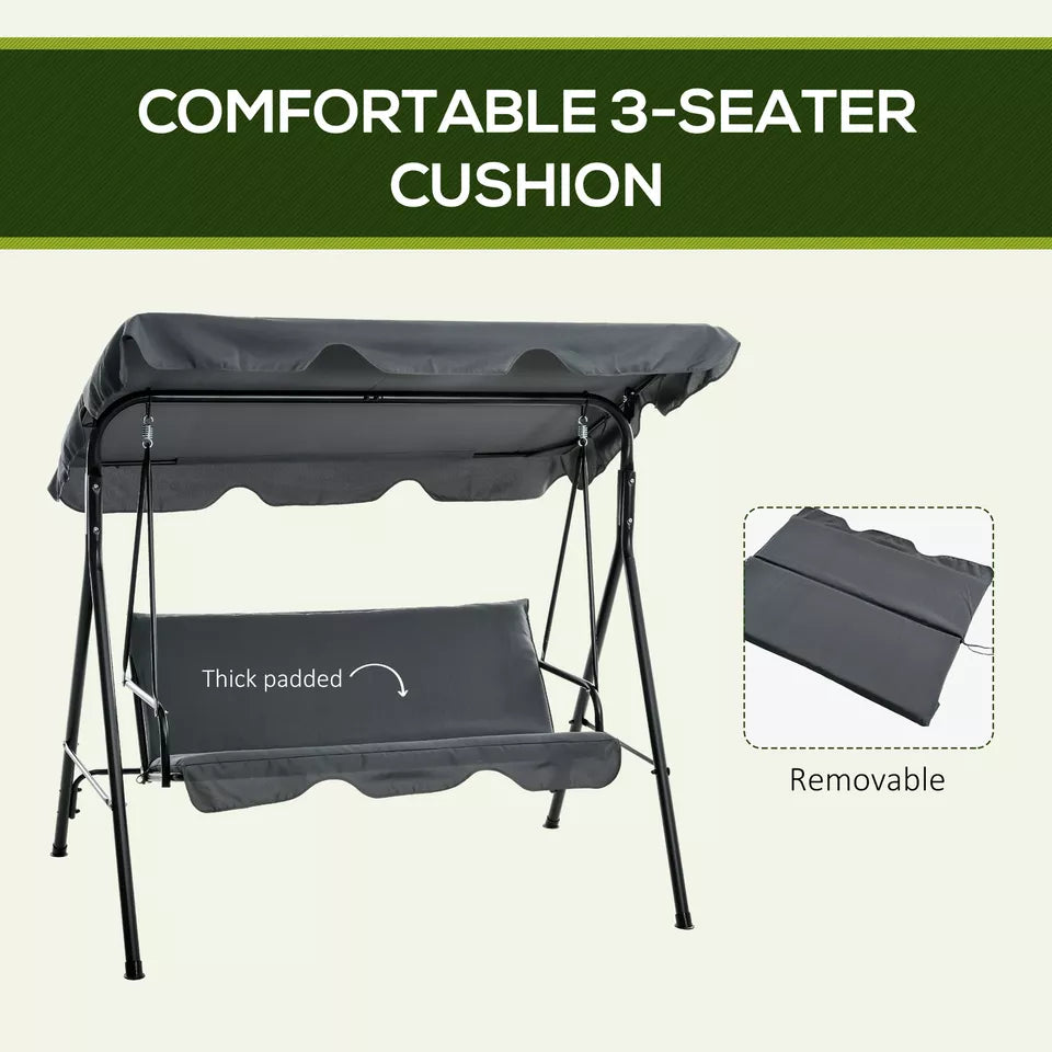 Spacious 3-Seater Garden Swing Chair with Adjustable Canopy