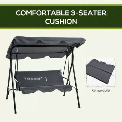 Spacious 3-Seater Garden Swing Chair with Adjustable Canopy