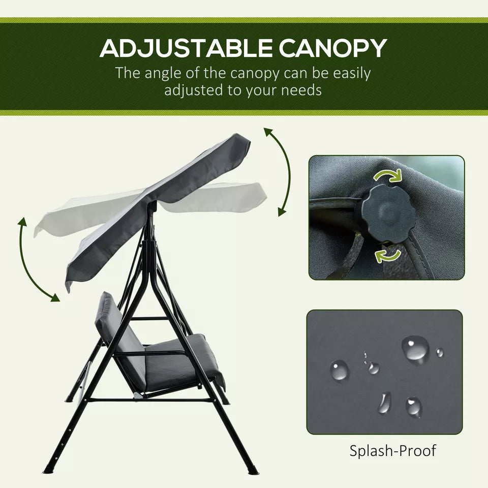 Spacious 3-Seater Garden Swing Chair with Adjustable Canopy
