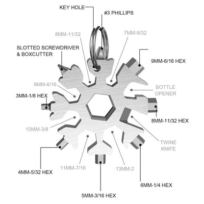 Portable 18 in 1 Snowflake Wrench Stainless Steel